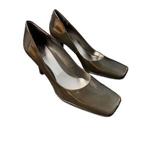 Nine West Green/Black Patterned Leather Square Toe Pump-Iridescence Wmn Sz 10